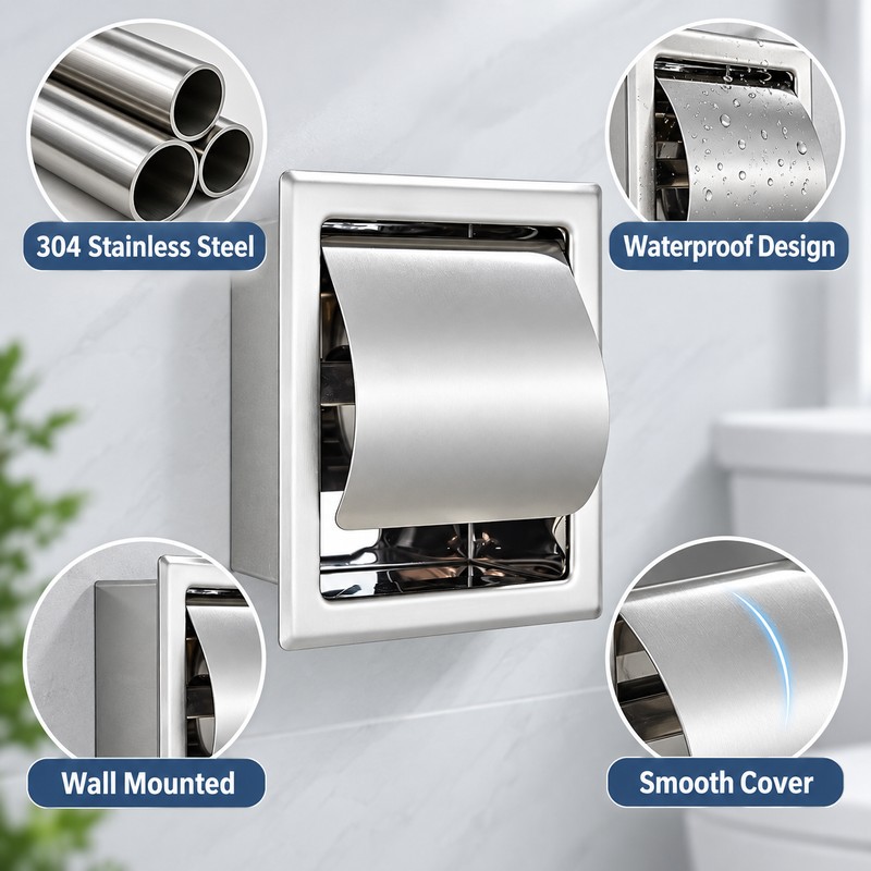 304 Stainless Steel Toilet Paper Holder – Waterproof Black Wall-Mounted