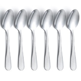 Teaspoons, Kyraton 6 Pieces 13.6cm Stainless Steel Vintage Elegant Special Hammered Handle Tea Spoons, Ice Cream Spoons, Dessert Spoons, Coffee Spoons, Silverware Cutlery Set Pack of 6