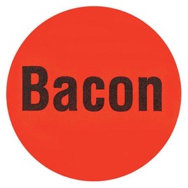 "Bacon" Label Red Deli Dot Packaging Labels Black Imprint - 1"Dia 1000 Per Case