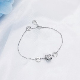 TOFBS Bracelet for Women Ladies S925 Silver Roman Numerals Cubic Zirconia Rose Gold-Plated Crystal Adjustable Dainty Classic Friendship Bracelet Fashion Jewellery Gift, Metal