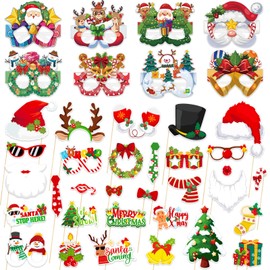 38Pcs Christmas Props and Glasses, Funny Christmas Photo Booth Props Christmas Party Glasses Frames Christmas Selfie Props Xmas Glasses Costume Accessories for Xmas Party Supplies Decor