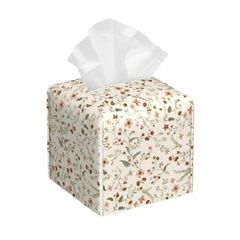 OHEGBXE Vintage Decorative Square Leather Tissue Box Holder Cover Facial Paper Organizer Dispenser for Bathroom, Vanity Countertop, Office Desk (Vintage Flowers and Plants)