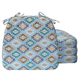 AAAAAcessories D-Shaped Chair Cushions, 2" Thick Dining Chair Pads with Ties and Removable, Machine-Washable Cover, 17" x 16", Set of 4, Geometric Blue