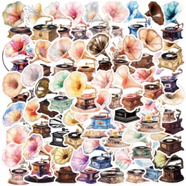50Pcs Gramophone Stickers for Kids Teens Adults Boys Girls Gift,Stickers Pack for Laptop,Skateboard,Luggage,Car,Bike, Cup,Computer,Water Bottle Decor,GramophoneVinyl Waterproof Sticker Decals