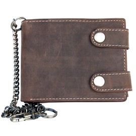 FLW-HL Biker Natural Leather Wallet without Logos and Markings with a Metal Chain, brown, Casual