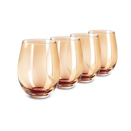 LUXU Amber Stemless Wine Glass(Set of 4)-20 Ounces,Colored Water Juice Drinking Glasses,All-Purpose Glass Wine Tumblers,No Stem Glass Beverage Cups,Perfect for Home,Bar,Restaurants and Parties
