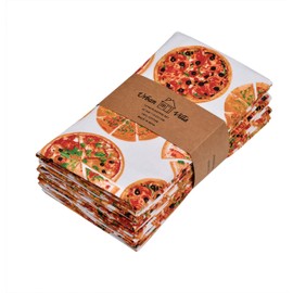 Urban Villa - Servilletas de tela con estampado de pizza (juego de 12) de gran tamaño, 20 x 20 pulgadas, 100% algodón, de alta calidad, suaves, duraderas, con esquinas ingletadas, reutilizables,