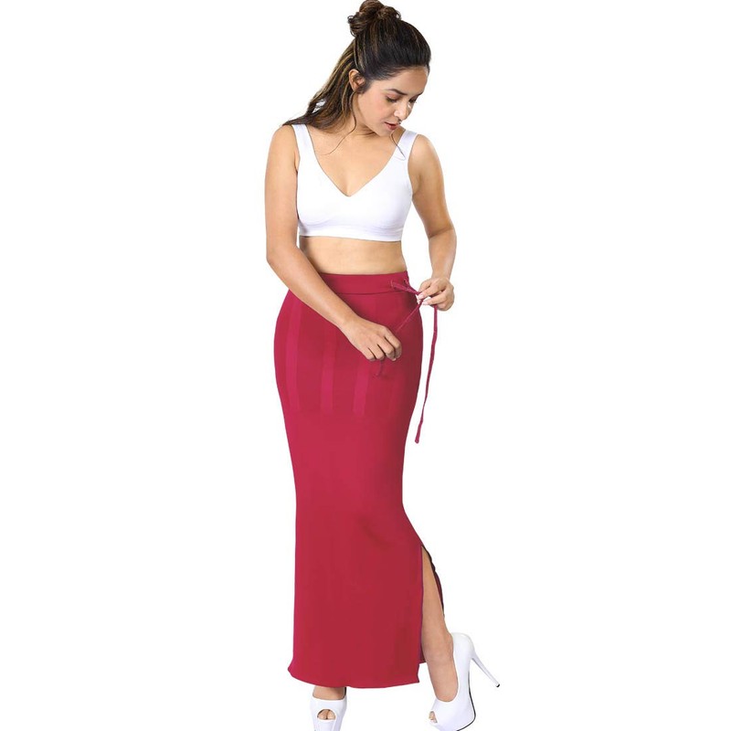 dermawear Women's Blended Fabric Saree Shapewear (Red; Medium)