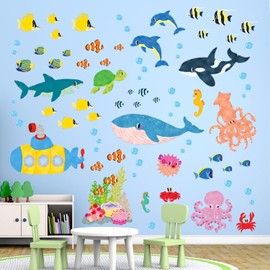 DECOWALL DS-2014 Sea Creatures Wall Stickers Decor Kindergarten Nursery Kids Room DIY Wall Decal Wall Art Stickers Boys Girls 16 Kids Bathroom Decor Vinyl Bedroom Teen Kids Wallpaper Wallpaper