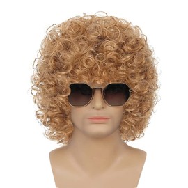 Kaneles Mens Curly Blonde Wigs Short Natural Fluffy Afro Wig Synthetic Rocker Costume Cospaly Party Wig (Blonde)