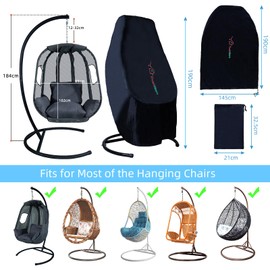 CCLIFE Hanging Chair Cover 190 x 145 cm Protective Cover for Hanging Chair Windproof UV Resistant Protective Cover Hanging Chair with Frame 210D Oxford