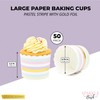 50 Pack Striped Paper Baking Cups, Pastel Rainbow Cupcake Wrappers