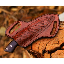SOGO KNIVES Leather Knife Sheath For Belt, Slanted Pancake Sheath, Tooled Leather Sheath, Beautiful Cow Boy 4 to 6 inches Skinner Knife Leather Cover 100% Real Leather (BROWN)