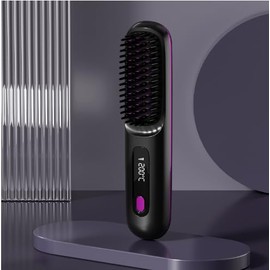 Cordless Hair Straightener Brush, Portable Straightening Brush for Travel, Mini Hot Ionic Straightener Comb for Women, Rechargeable & Travel-Friendly for All Hair Textures,Black