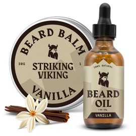 Striking Viking Beard Oil & Balm for Men - 2 Pack, 1 Oz Each, Vanilla Scent - Men's Beard Growth Kit - Leave In Conditioner Balm & Serum for Styling & Hydration with Argan & Jojoba Oil