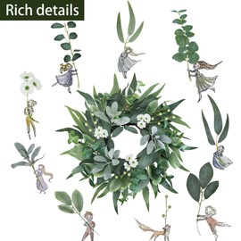 BINFEN 20" Green Eucalyptus Wreaths for Front Door with Lambs Ear White Flowers – Lifelike Spring, Summer, and Winter Wreath for Farmhouse Porch, Window, Door Decor