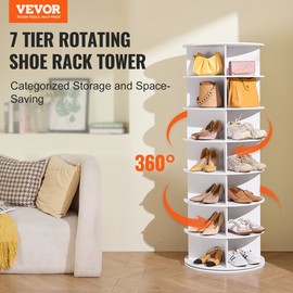 7 Tiers Rotating Shoe Rack Tower, 360°Spinning Shoe Display, White - Without Base