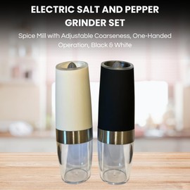 Electric Salt and Pepper Grinder Set – Spice Mill with Adjustable Coarseness, One-Handed Operation, Refillable Ceramic Core Salt & Pepper Shaker - Black and White