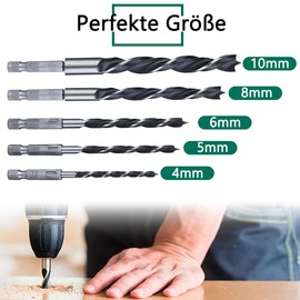 HaoTrade 10 Piece Woodworking Dowel Drilling Set, HSS Twist Drill Set, 1/4 Inch Hex Shank Metal Drill, Wood Drill Bit Set for Woodworking Dowel Drilling, 4 mm/5 mm/6 mm/8 mm/10