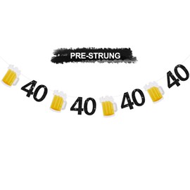 RICHHHA Glitter Black 40th Birthday Beer Banner,Pre-Strung 40th Happy Birthday Party Supplies,Cheers to 40 Decor,NO DIY Birthday Garland Sign Photo Prop Decorations