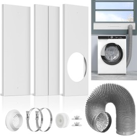 Dryer Vent Window Kit with Hose, Adjustable Window Duct Kit Dryer Vent Seal Panels with Coupler & Filter, Fits 4” Ducting, Universal Seal for Sliding Windows, Compatible with AC, Dryers, Duct Fans