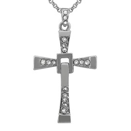 Hanessa Women's Jewellery Silver Necklace Cross Pendant White Gold Plated in Silver with Rhinestones Gift for Christmas for Marriage Wife Girlfriend Women, Rhinestones