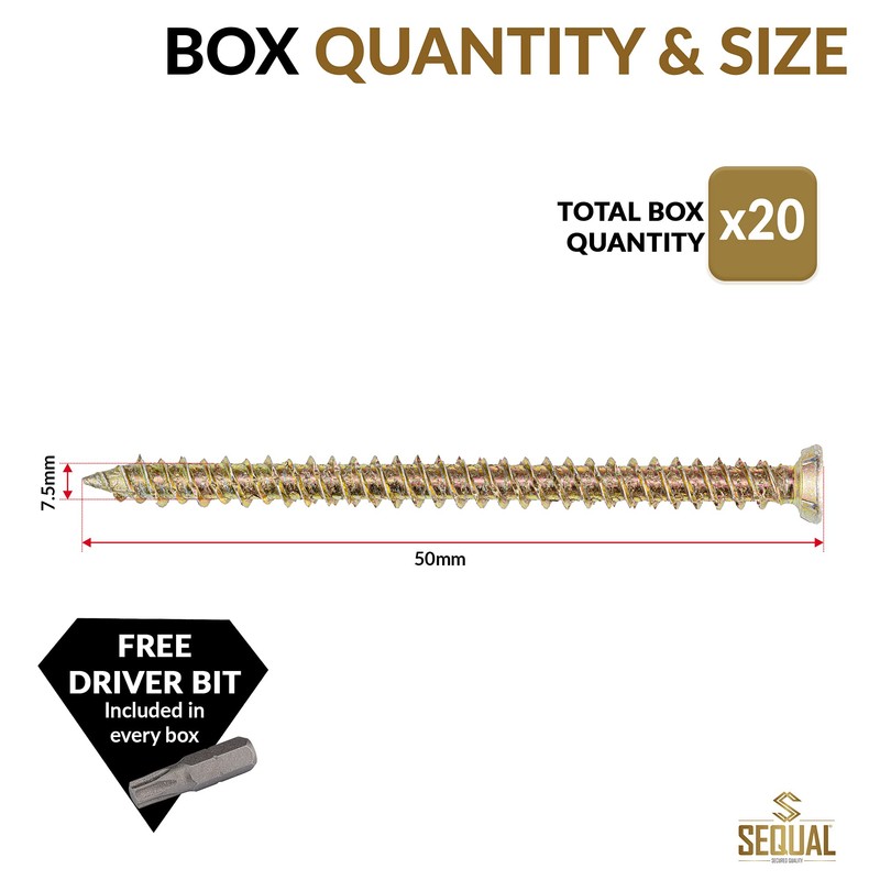 SEQUAL® 50mm (Pack Of 20) Easy Drive Countersunk Direct Concrete