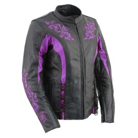 Milwaukee Leather Women's Premium Leather Racer Style Biker Jackets w/Mandarin Collar - Large