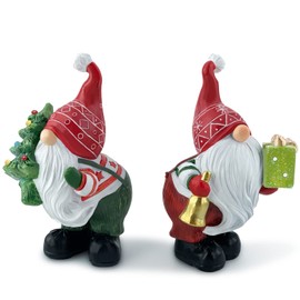 Hodao 2pcs Christmas Decorations -3.85" H Gnomes Resin Christmas Figurines - Small Mini Xmas Holiday Gnomes Decor for Indoor Home Decor Tabletop Room Fireplace Office Dwarfs Elf