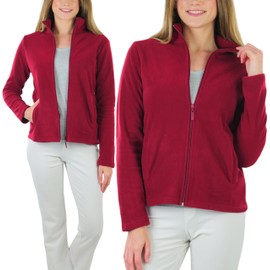 ToBeInStyle Women's Zip High Collar Polar Fleece L.S. Jacket - Burgundy - Medium