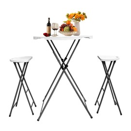 GUAGUA 32" Round Plastic Folding High Top Cocktail Table Portable Folding Bar Table with Removable Gray Legs, Indoor Outdoor for Parties, Speech, Dining (White setB)