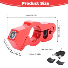 Universal Motorcycle Brake Lock, Lock Motorcycle Anti-Theft Devices, Moped Accessories, Anti-Theft with 2 Keys, Robust Motorcycle Lock for Scooters, Motorcycles, Bicycles, Red