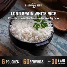 Ready Hour Long Grain White Rice Case Pack – 60 Servings (6 Pouches) – Non-Perishable Rice, Long Shelf Life, Emergency Food Supply, Bulk Storage, Survival Essentials, Instant Rice