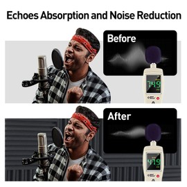 HERTBER 24 Pack Acoustic Foam Panels, Self-Adhesive Grooved Black Sound Proofing Panels, 12x12x2 Inches, High Density Sound Proof Foam Panels for Walls, Studio Recording, Office, Home