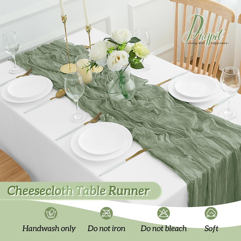 3Pack Sage Green Cheesecloth Table Runner 35x120Inch Spring Easter Cheese