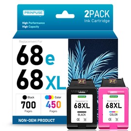 PRINPUSE 68XL Ink Cartridges Black Color Combo Pack Remanufactured Replacements for HP Ink 68 Used with HP Printers Envy 6130e 6152e 6155e 6552e 6555e 6558e