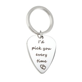 Meiligo® Stainless Steel Boyfriend Girlfriend Keychain Jewelry You`re My Pick Guitar Pick Key Chain for Musician (I'd Pick You Every Time)