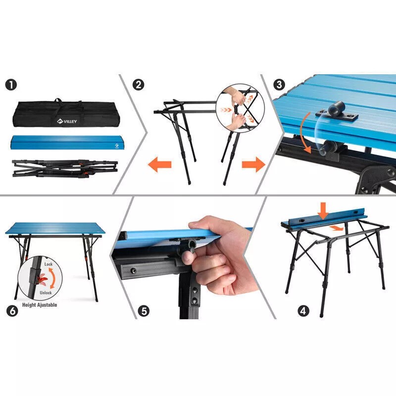 VILLEY Portable Camping Table Lightweight Aluminum Folding Beach Table for