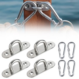 Stainless Steel Deck Plate, Premium Eye Plate, Stainless Steel, Pack of 4 Eye Plates, 5 mm Eye Plate with Carabiner, for Boat, Ceiling, Wall Swing, Hammock, Navy Blue