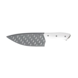 DASH Zakarian 7" German Steel Rocking Chef Knife with Sheath, Perfect for Vegtables, White