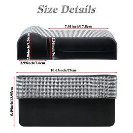 AuInLand Car Seat Organizer, 2 Packs L-Shape Car Seat Gap Filler, 4 Separated Slots Design, Space Saving, Shiny Rhinestone Surface, Soft Sponge Back, Charging Ports, Black & White, 1 Pair