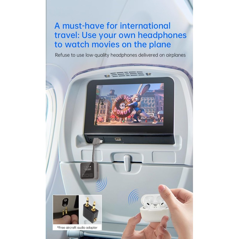 7JI Bluetooth 5.3 Transmitter Adapter for Aircraft, 3.5 mm AUX