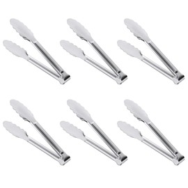 6.85 Inch Stainless Steel Serving Tongs, Metal Kitchen Tongs, Mini Buffet Tongs (6 Pack)