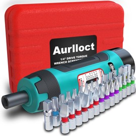 Aurlloct 1/4" Torque Screwdriver Wrench Set, 0.4-2.4 Nm, 0.1 Nm Increment, 31 Pieces Torque Wrench Bits Set with 1/4" Hex to 1/4" Socket Adapter