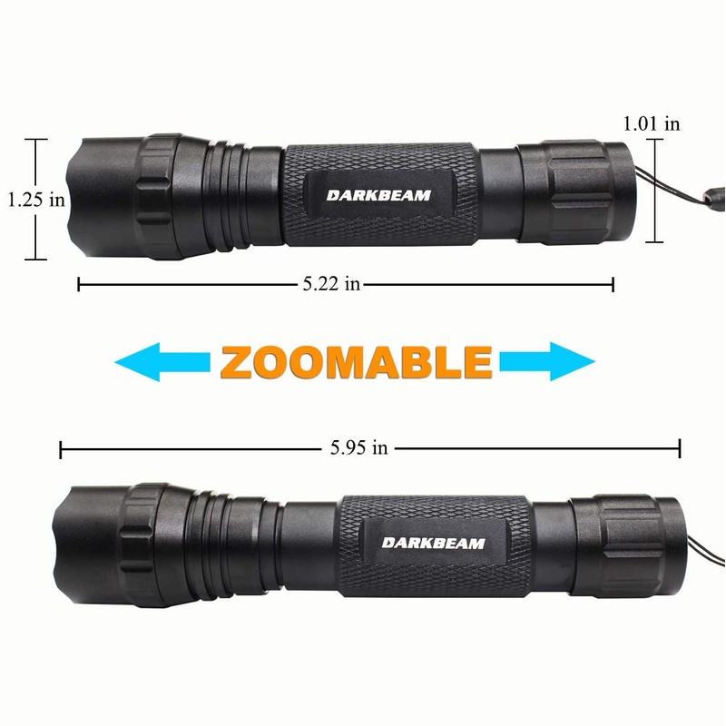 DARKBEAM Red Light Flashlight Tactical LED Rechargeable, Zoomable Portable Handheld