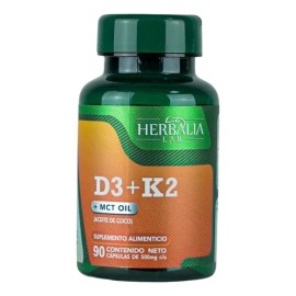 Vitamina D3 + K2 - MCT - Apoyo Óseo - Cardiovascular y Cerebral - Formula Avanzada - 90 Cápsulas 500 mg - Herbalia Lab