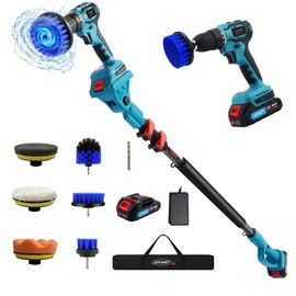 Cordless Power Drill Cleaning Tools Electric Spin Scrubber Extra Large Brush 1500 RPM High Power Electric Scrubber for Cleaning Adjustable Extension Handle, for Tub/Tile/Floor/Car (7Brushes)