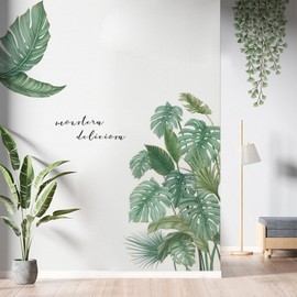 KAIYAYA Pack of 2 Wall Stickers Plants Tropical Leaves Wall Stickers Hallway Wall Stickers Green Nature Jungle Bedroom Wall Sticker Living Room Children's Room Decoration, Spring Wall Sticker for