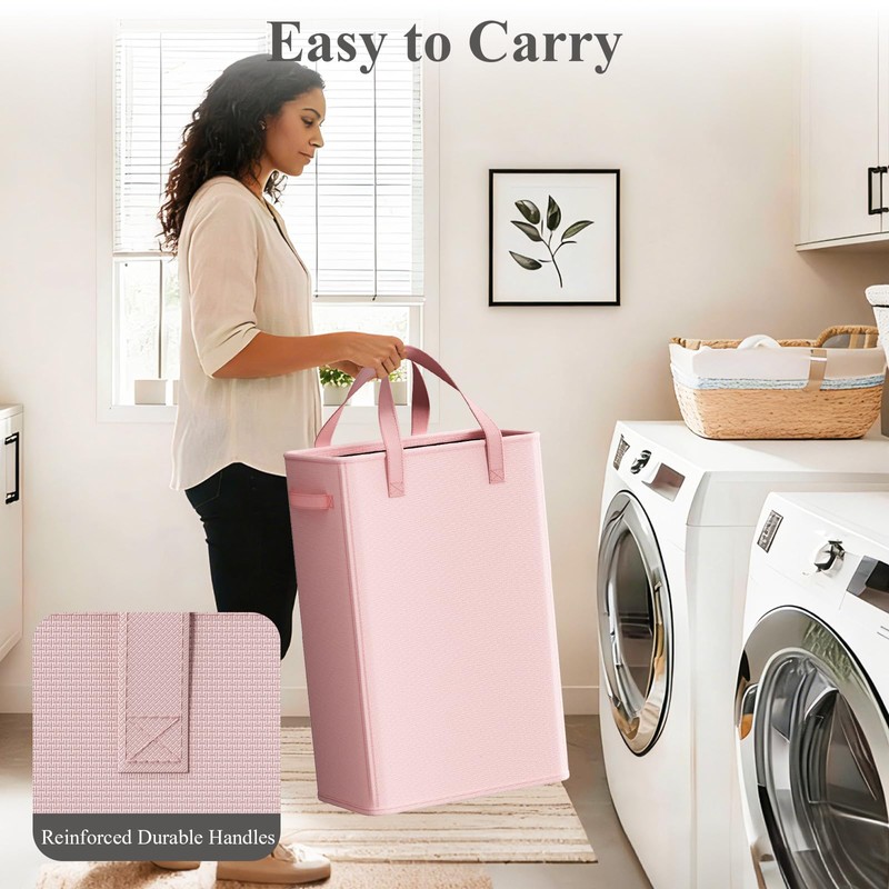 Optish 50L Pink Slim Laundry Hamper, Narrow Laundry Basket with