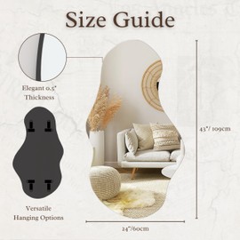 PERFNIQUE Irregular Wall Mirror Asymmetrical Mirror, 43''x24'' Decorative Modern Mirrors for Bathroom Bedroom Living Room Entryway, Cloud Frameless Mirror, Wall Mounted(43''x24'', Cloud)